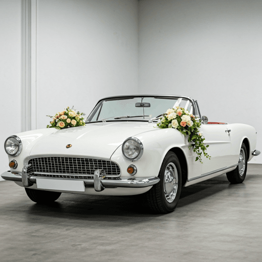 White vintage convertible decorated for a wedding