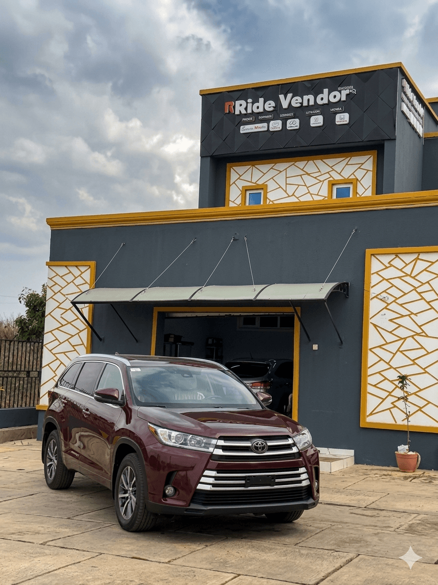 Maroon SUV parked in front of the Ride Vendor HQ building