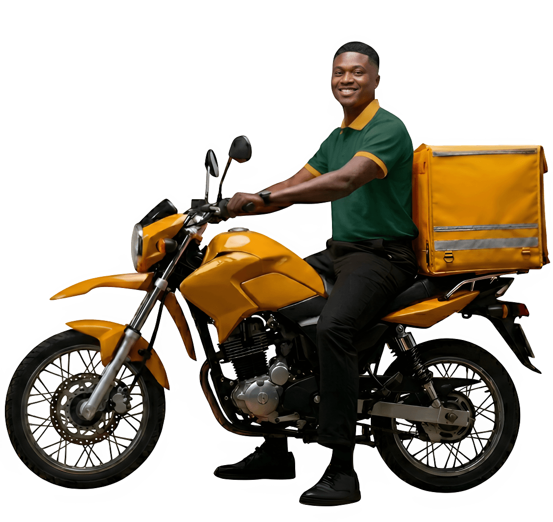 Ride Vendor delivery rider on a yellow motorcycle