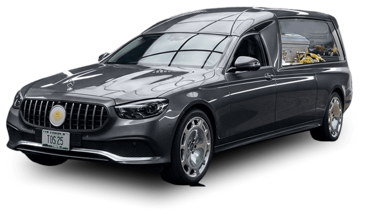 Grey Mercedes hearse for funeral transport