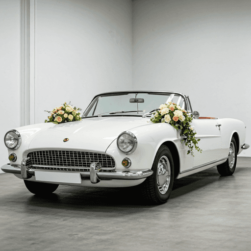 White vintage convertible decorated for a wedding