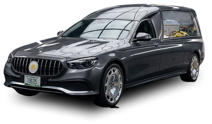 Grey Mercedes hearse for funeral transport