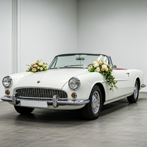 White vintage convertible decorated for a wedding